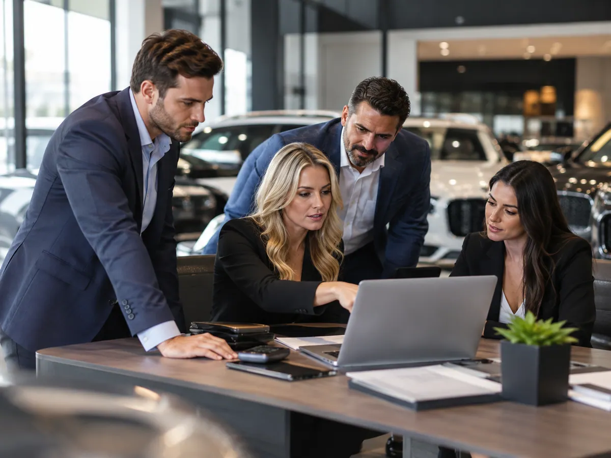 Equipe de especialistas da revenda analisando resultados e apoiando a operação